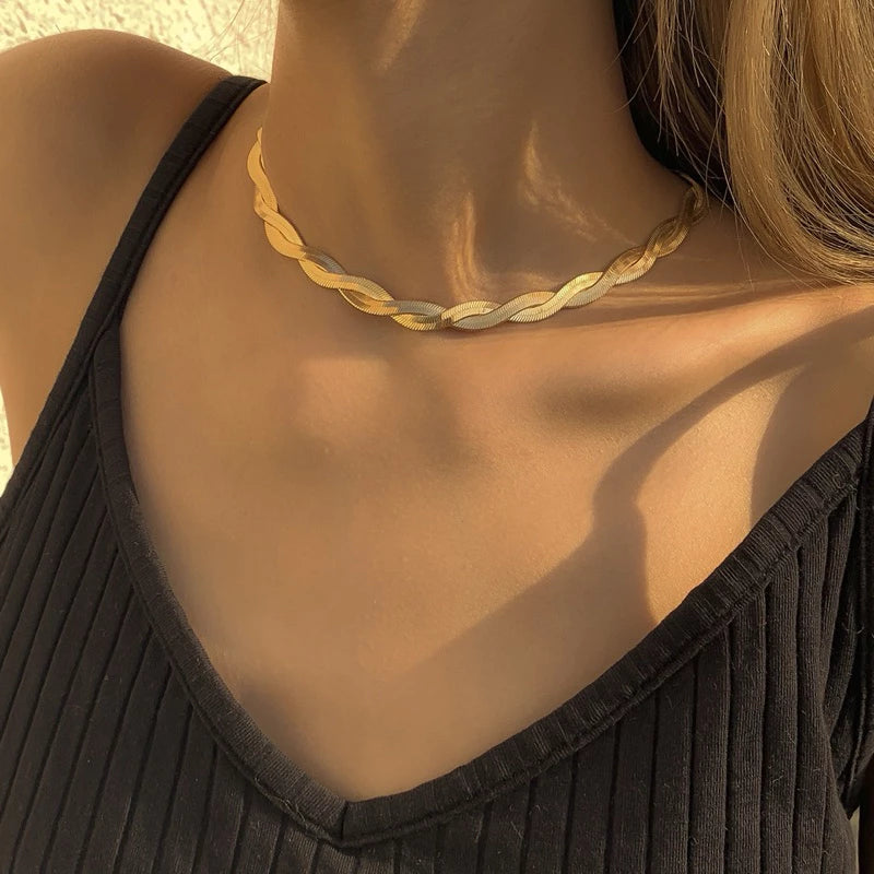 BEAUTY VESSEL 18k Gold Plated Herringbone Snake Chain Necklace